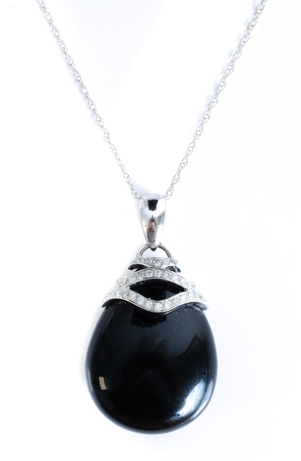 14K WG BSH DIAMOND & ONYX PENDANT