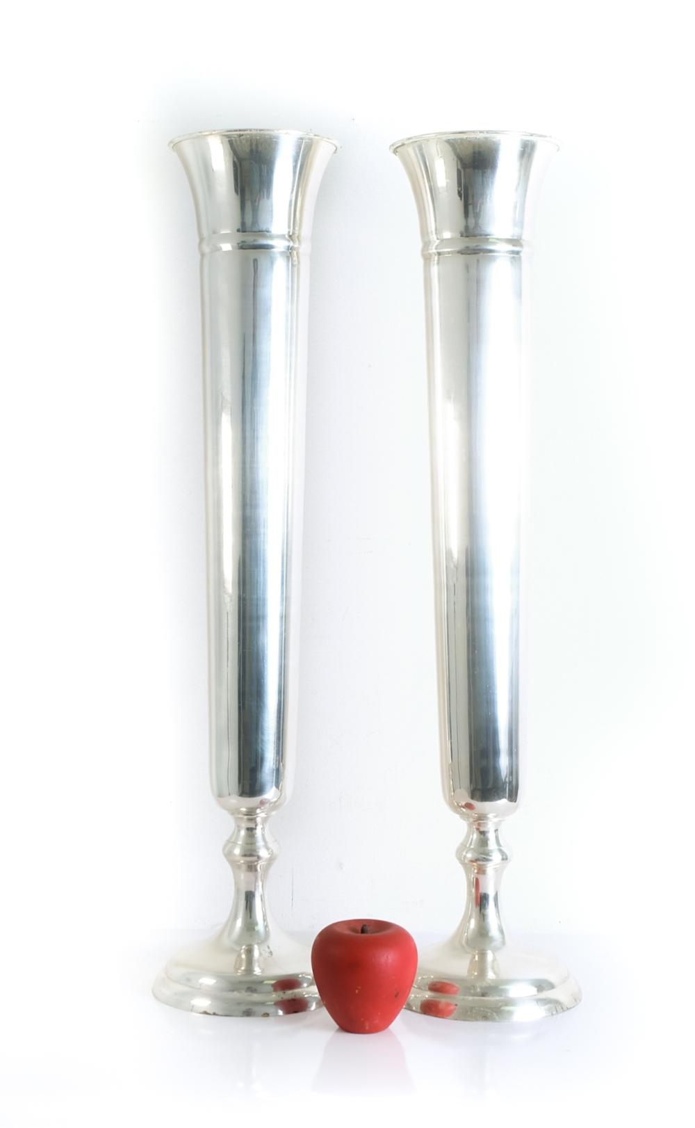 PAIR, TALL VINTAGE SILVER TRUMPET