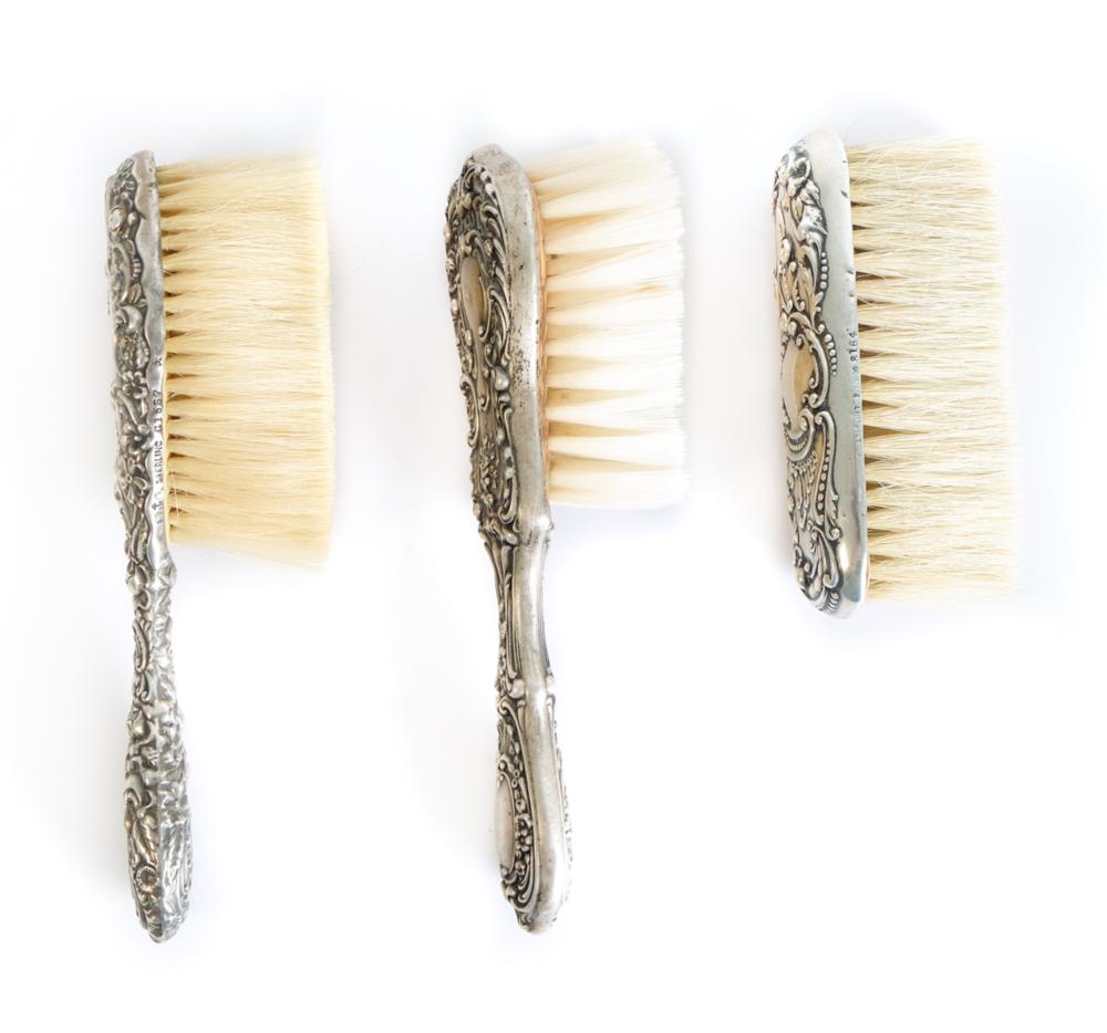 GROUP, 3 STERLING SILVER BRUSHES