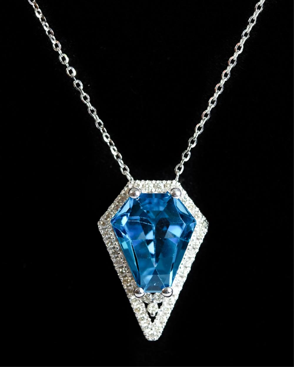 14K WG DIAMOND BLUE TOPAZ PENDANT 2d5362