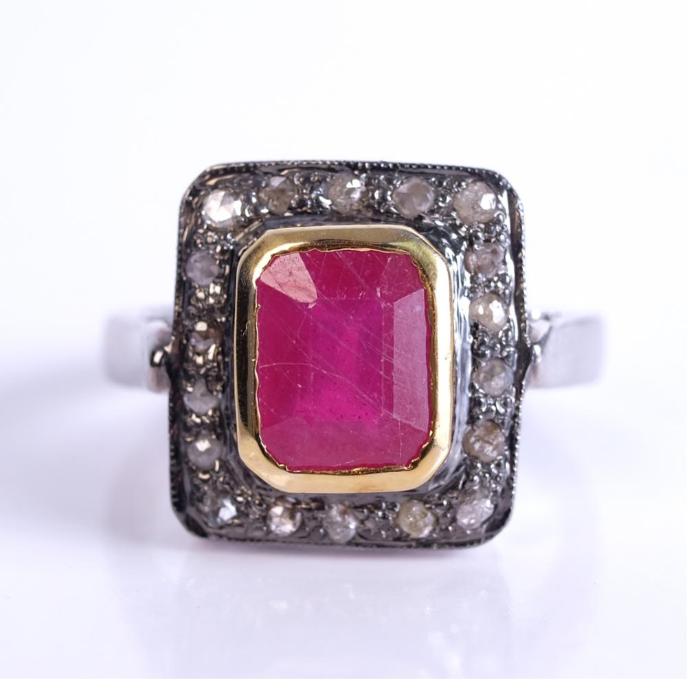 STERLING SILVER RUBY AND DIAMOND
