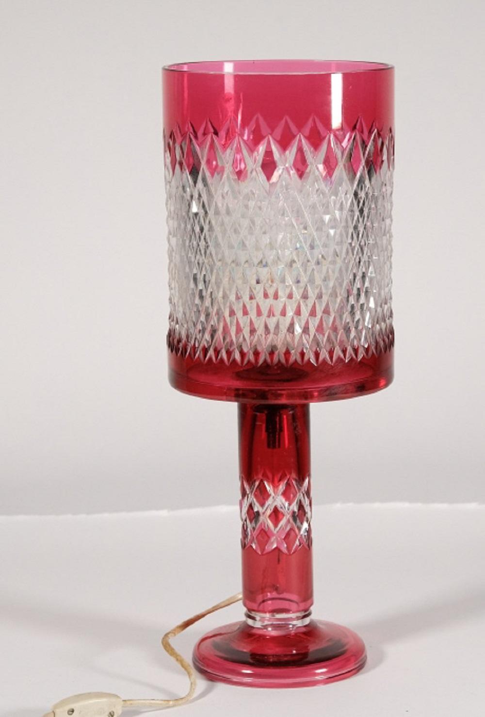 CRANBERRY & DIAMOND POINT GLASS TABLE