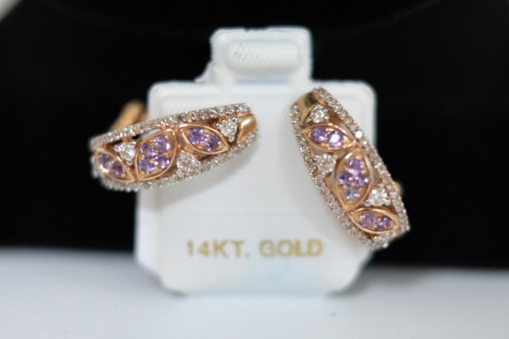 14K RG DIAMOND & AMETHYST EARRINGS14k