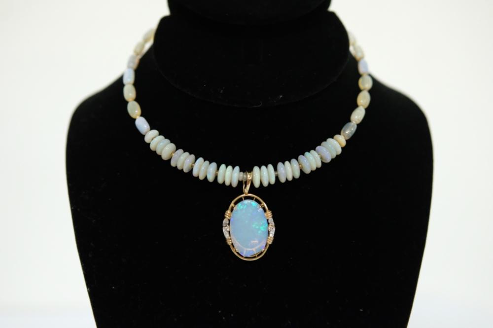 HARLEQUIN WHITE FIRE OPAL NECKLACEMassive
