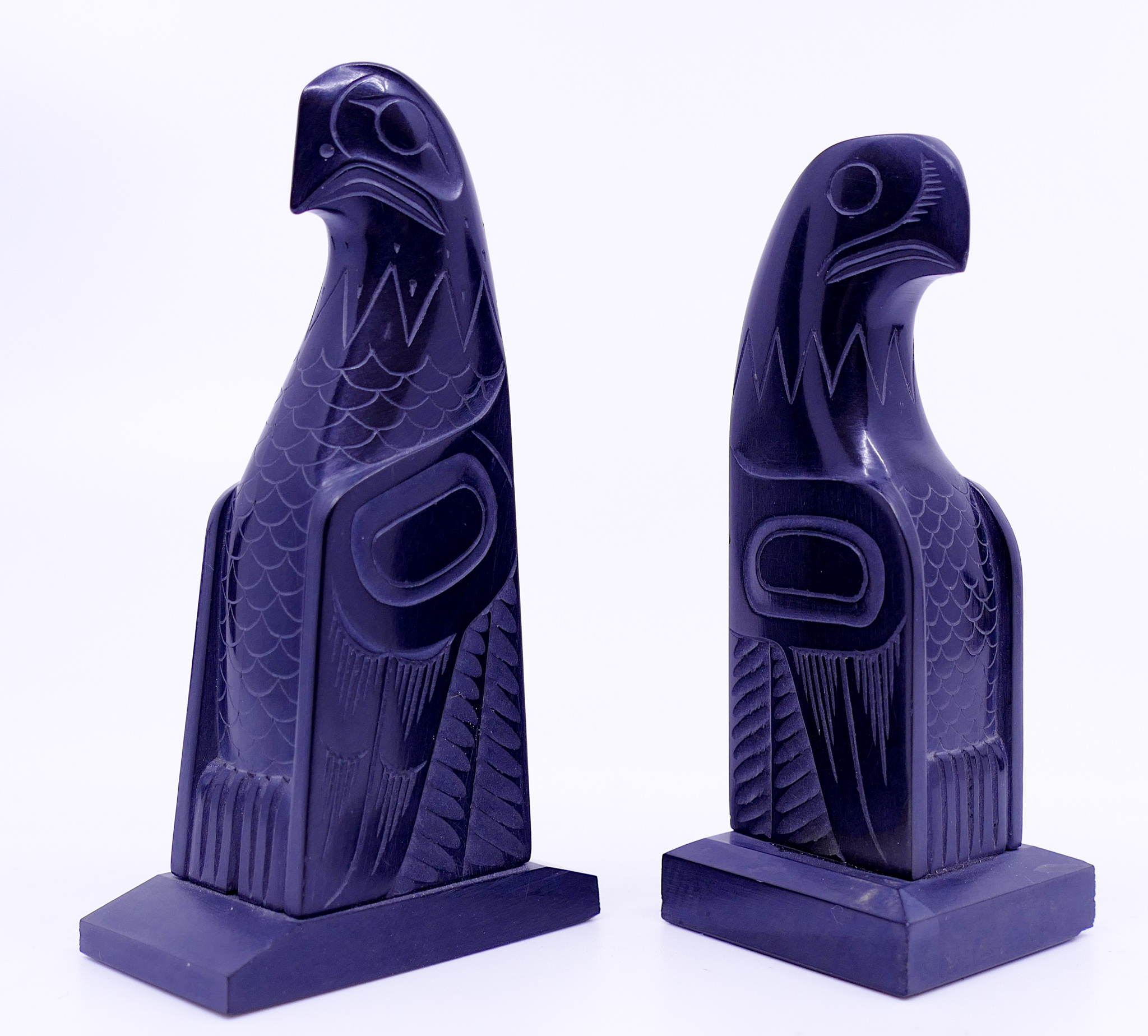 2pc Pat Dixon Eagle Argillite Totem