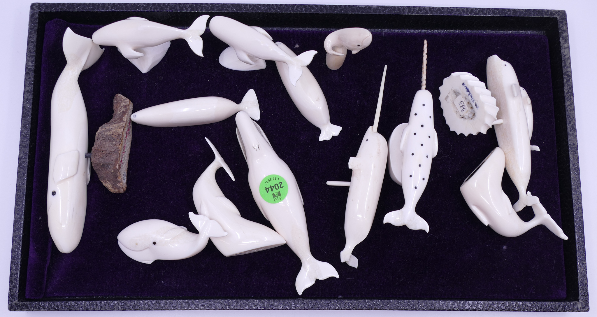 13pc Inuit Scrimshawed Whale & Narwhal