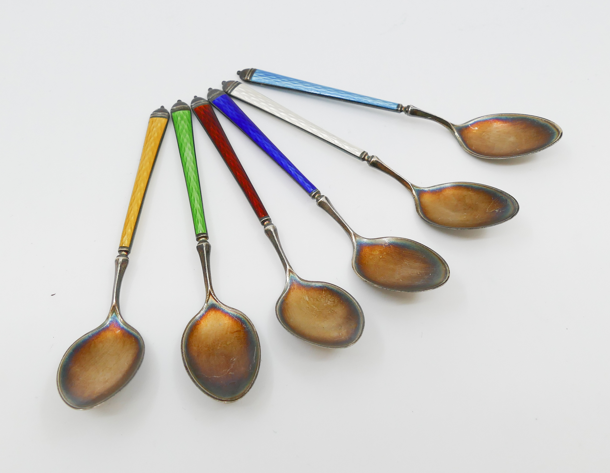 Set 6pc Enameled Sterling Demi Spoons-