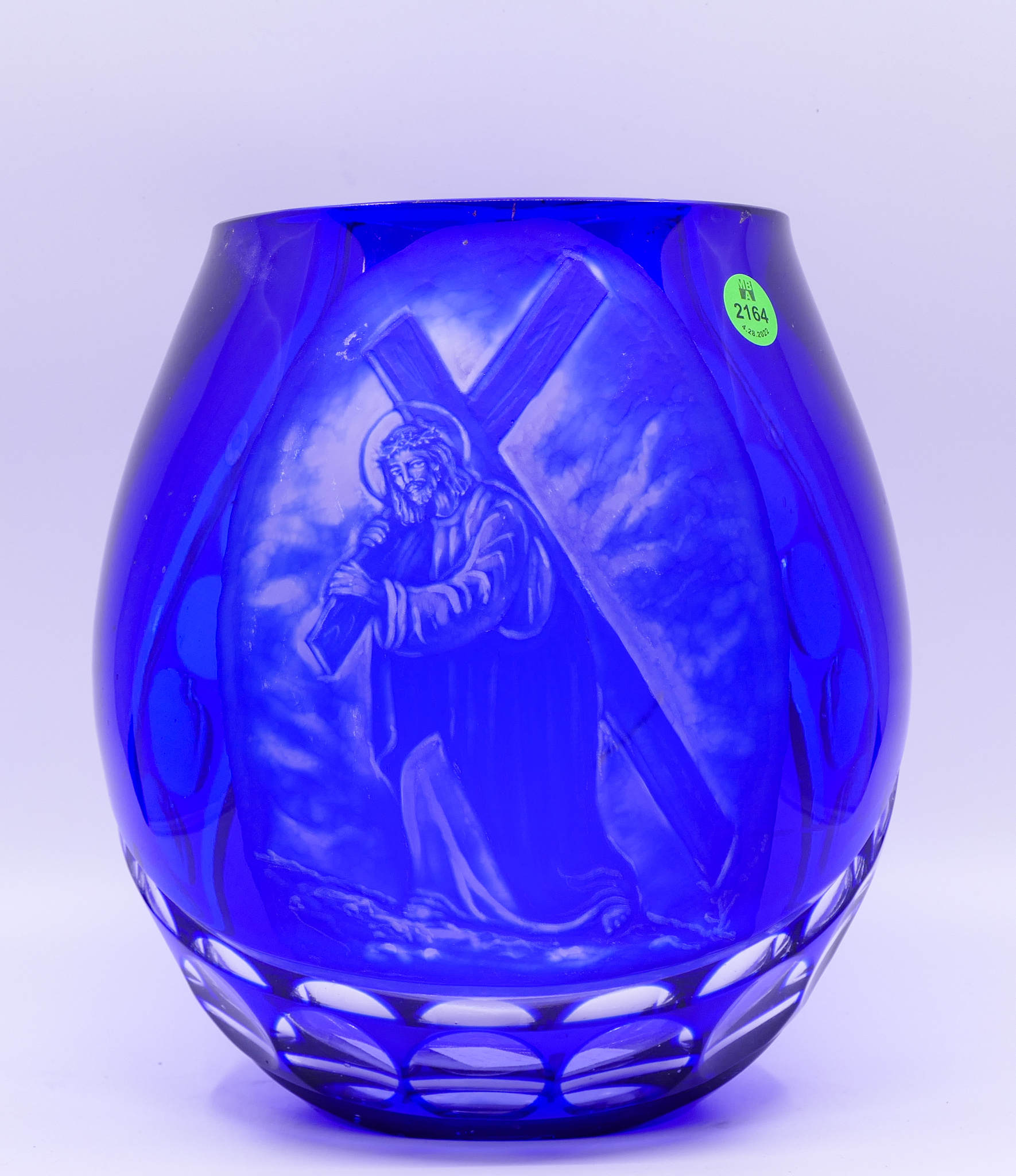 Polish Cobalt Cameo Cut Glass Vase-