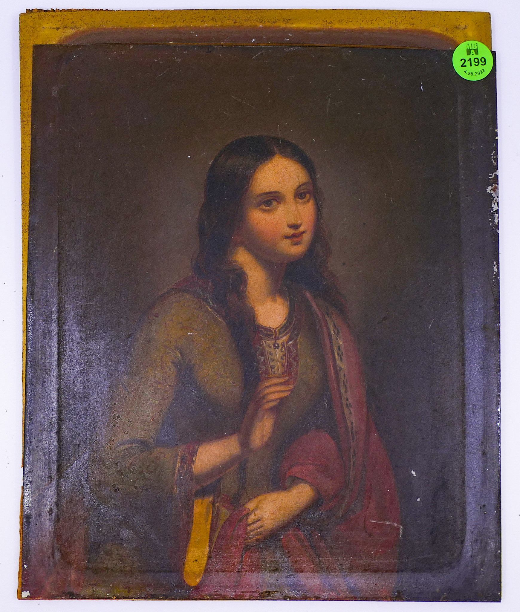 Antique Woman Portrait Oil on Tin-