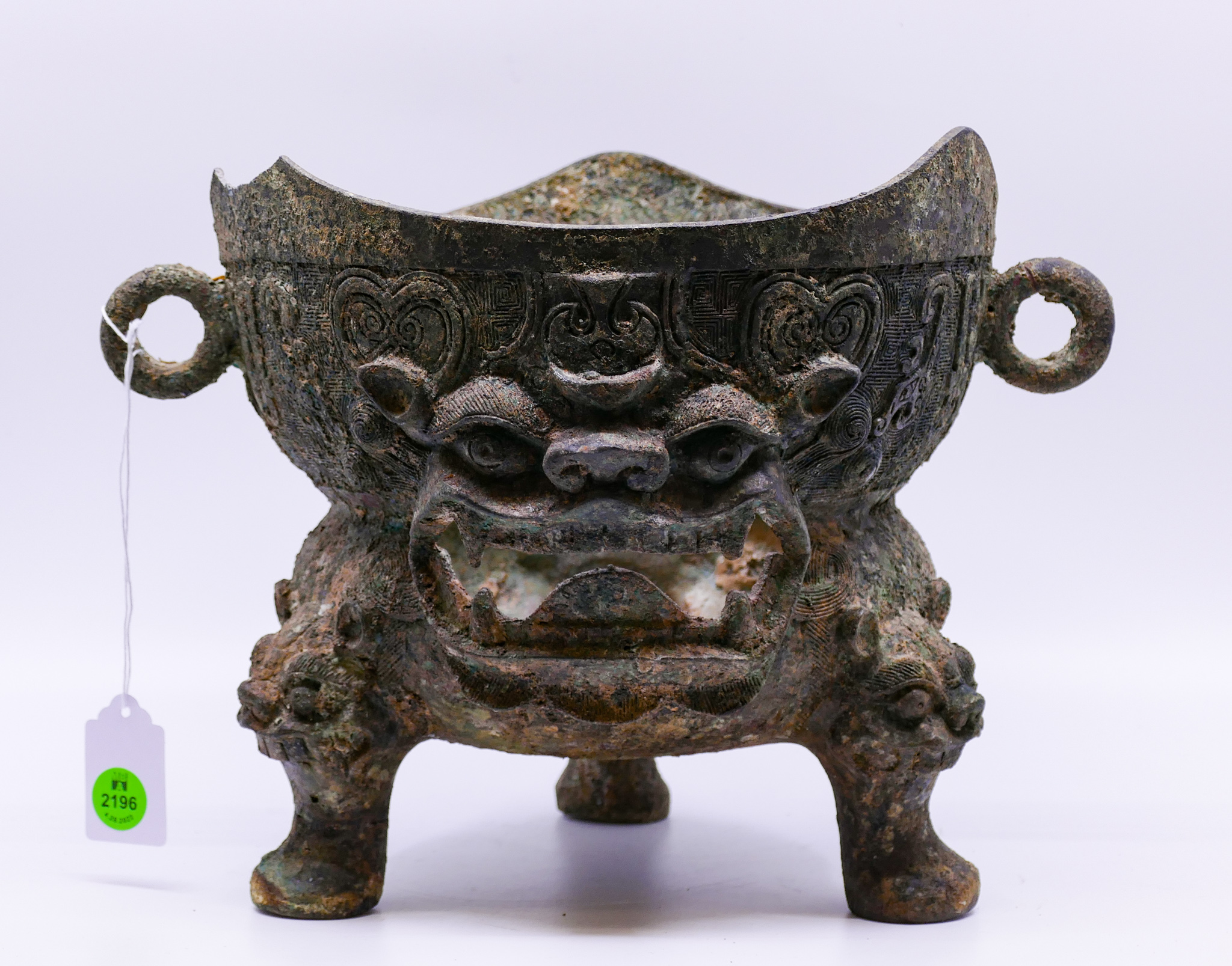 Chinese Archaic Bronze Tripod Mask