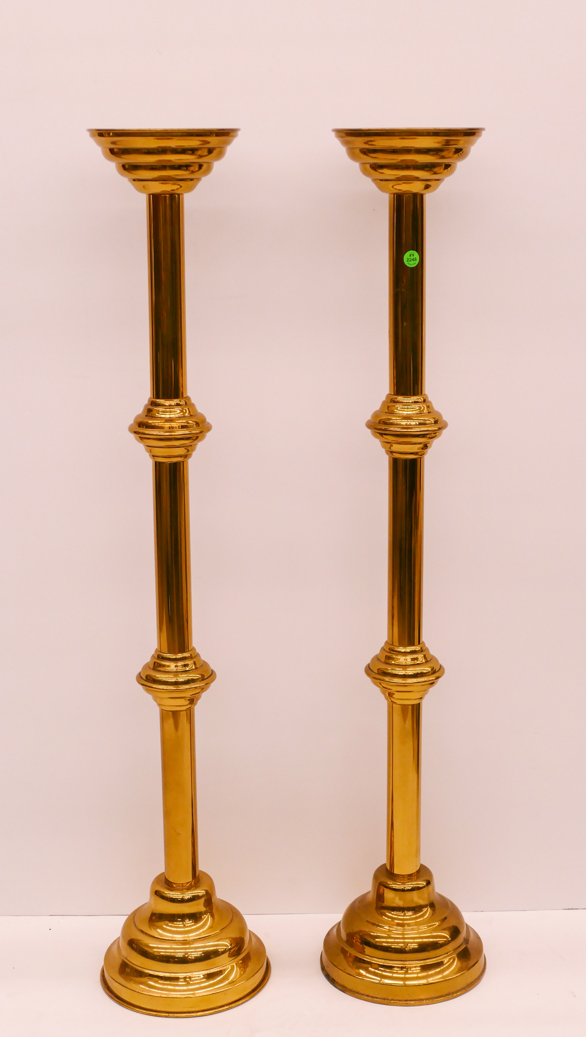 Pair Old Brass Floor Candlestands-