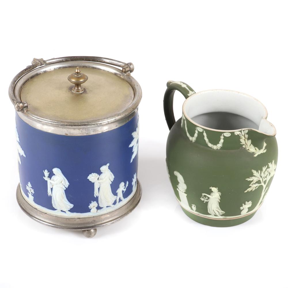 WEDGWOOD 2PC JASPERWARE: DARK BLUE BISCUIT