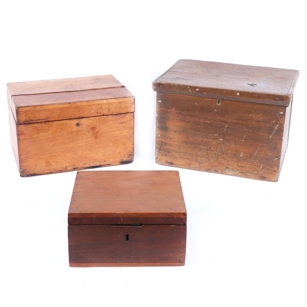 THREE PRIMITIVE WOOD BOXES, EACH