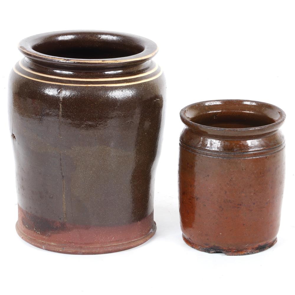 TWO ANTIQUE REDWARE PANTRY JARS 2d8db2