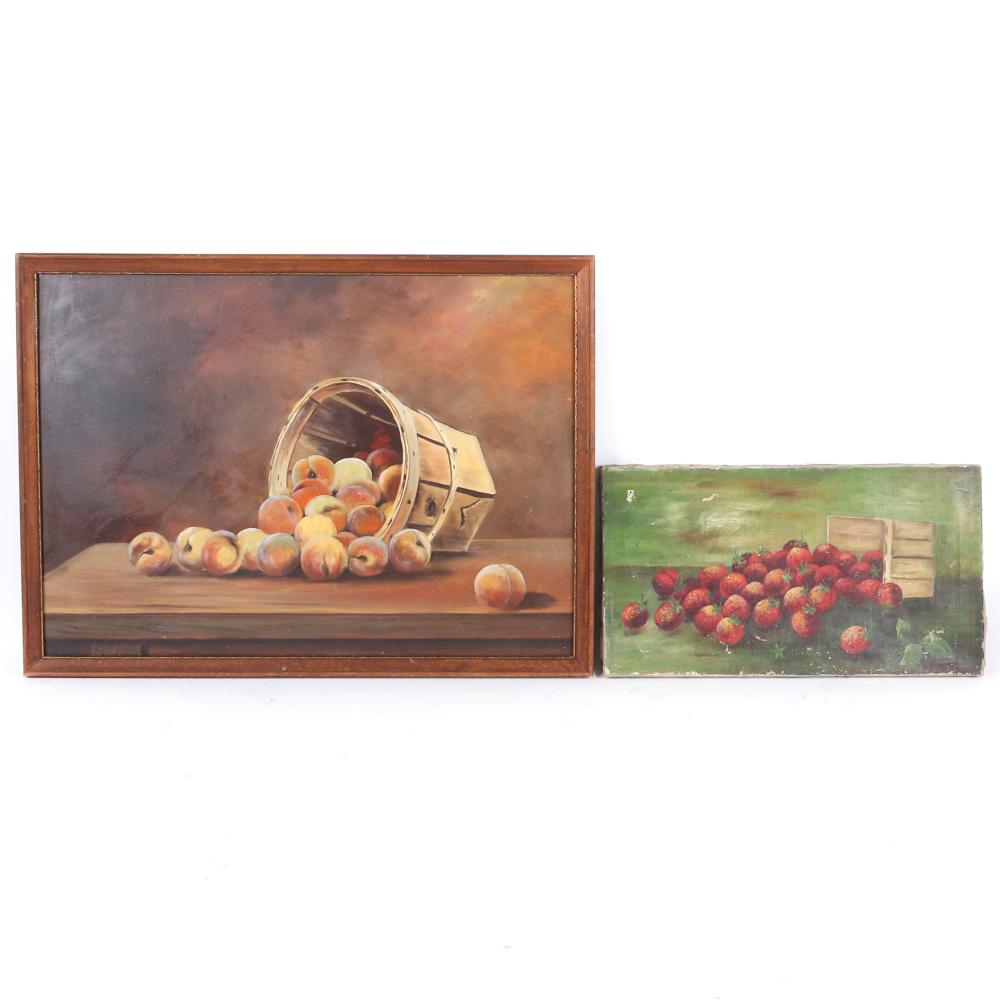 TWO VINTAGE STILL LIFE FRUIT OIL 2d8dcb