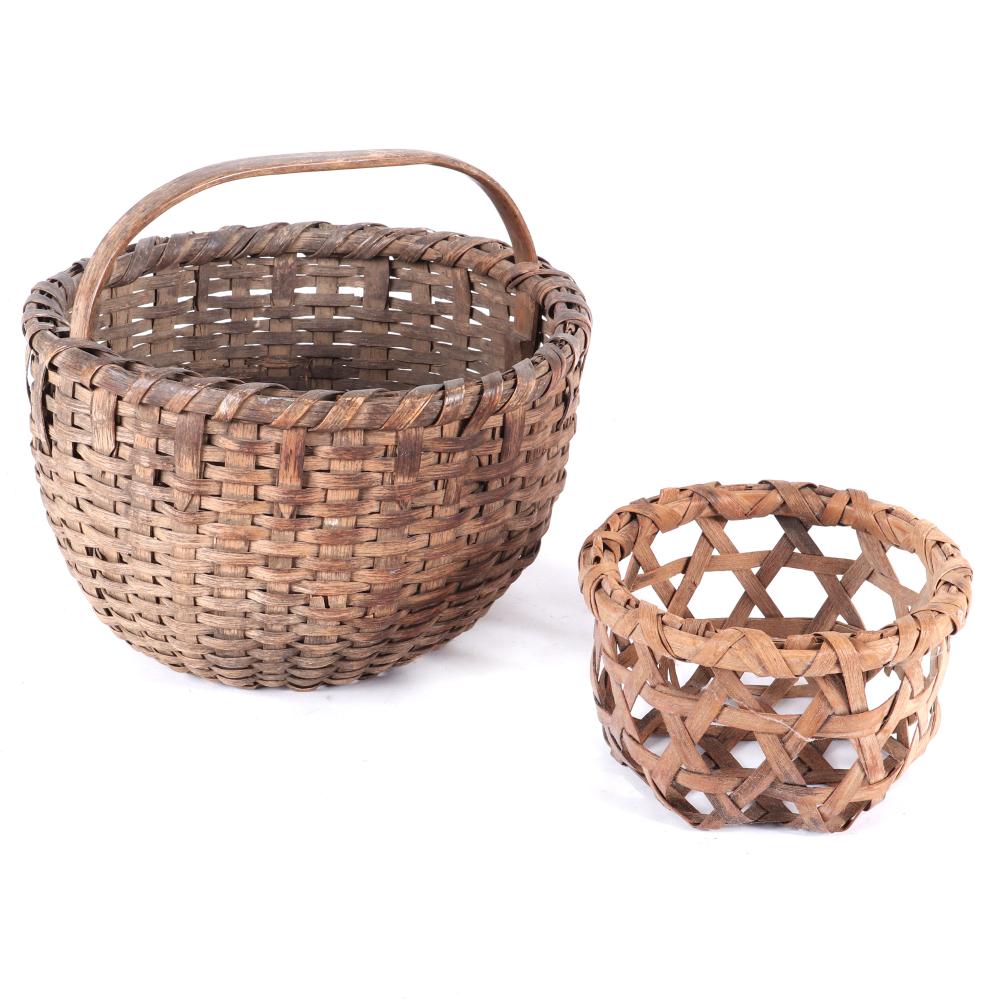 TWO VINTAGE BASKETS OPEN WEAVE 2d8dd0