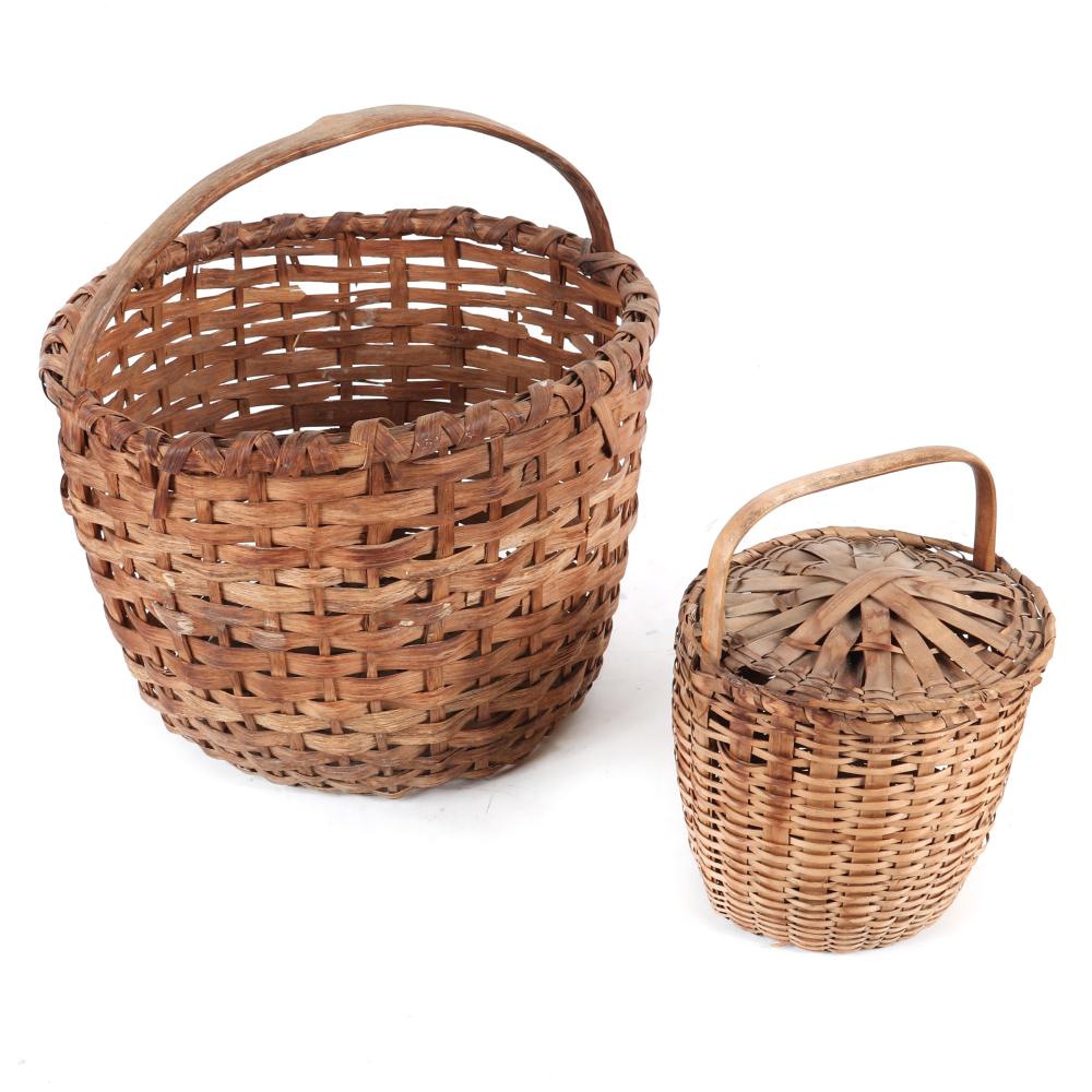 TWO VINTAGE WOVEN BASKETS LARGE 2d8dd2