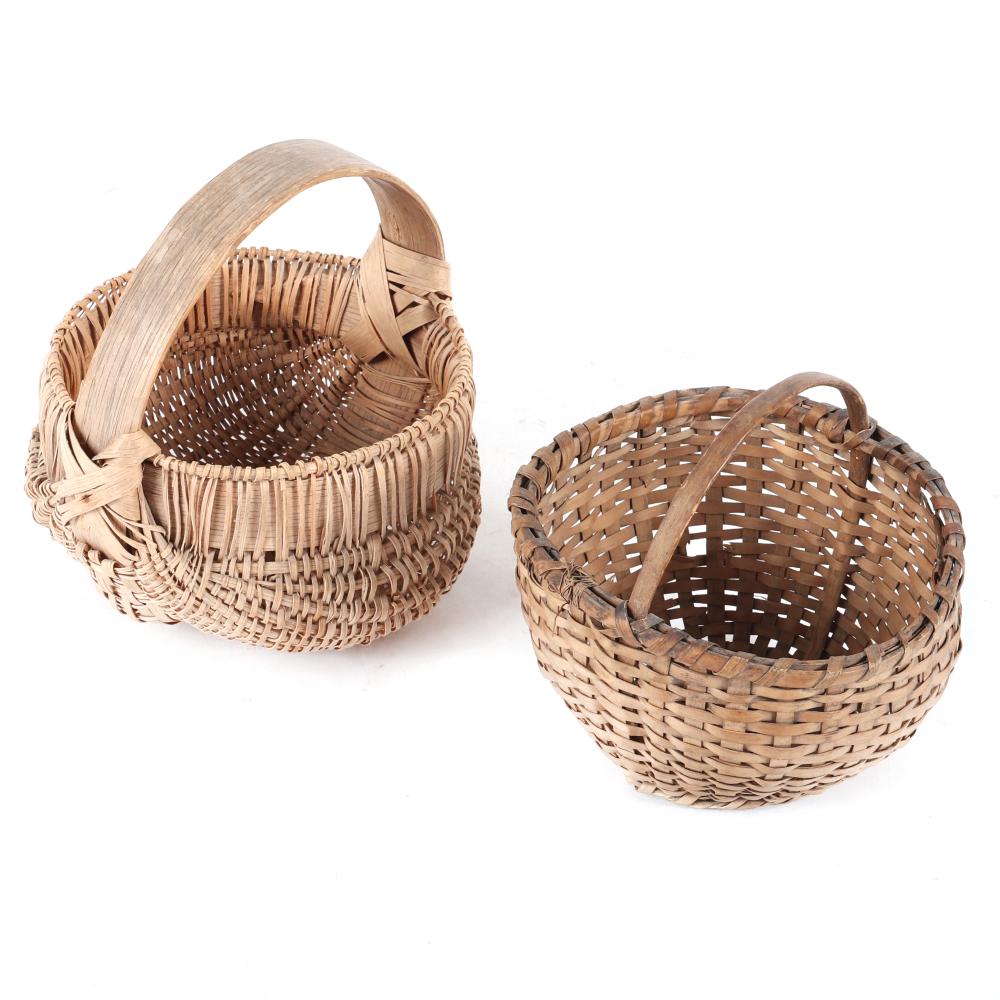 TWO SMALL VINTAGE WOVEN BASKETS: