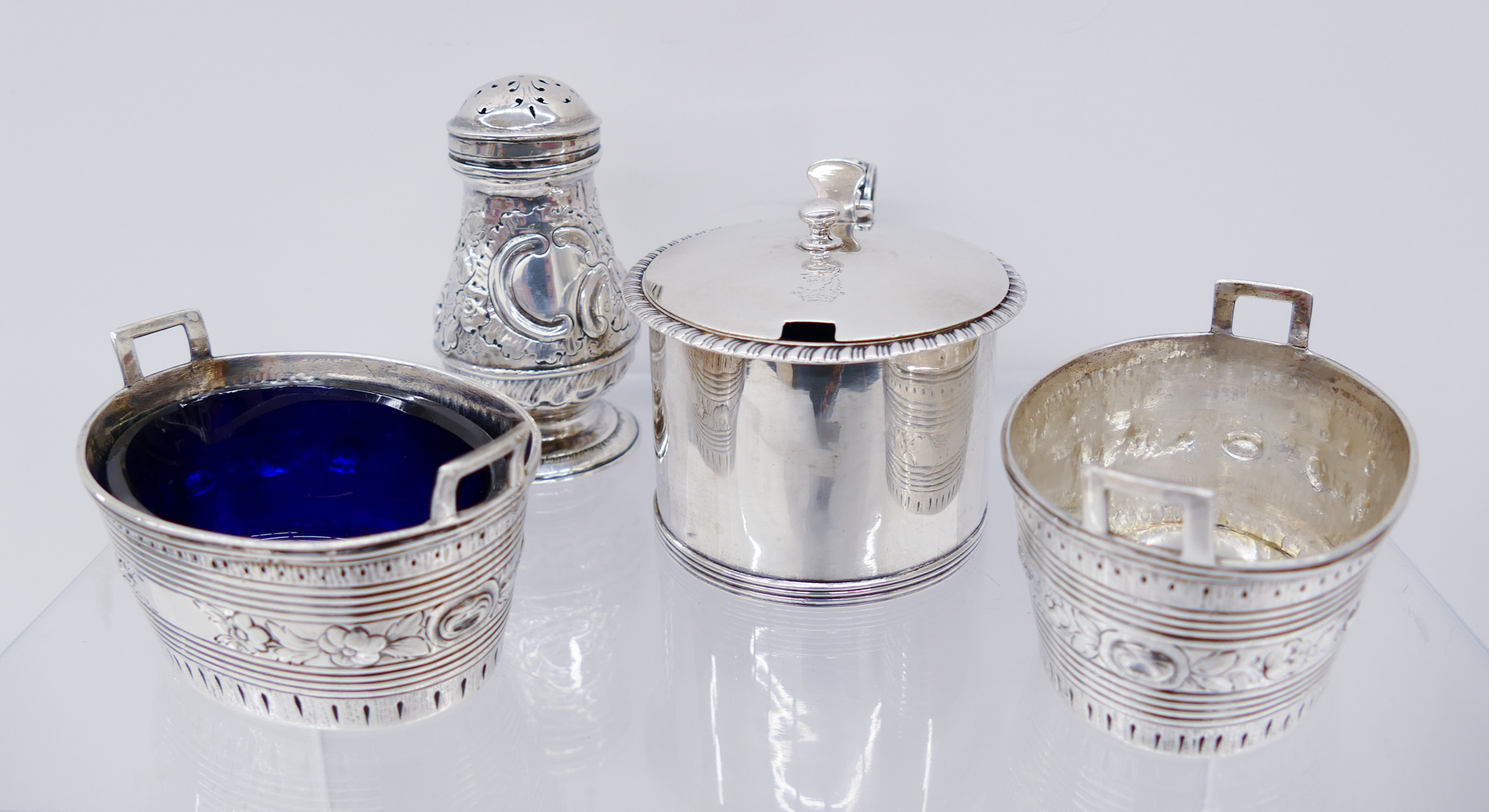 4pc English Georgian Silver Condiments  2d9914