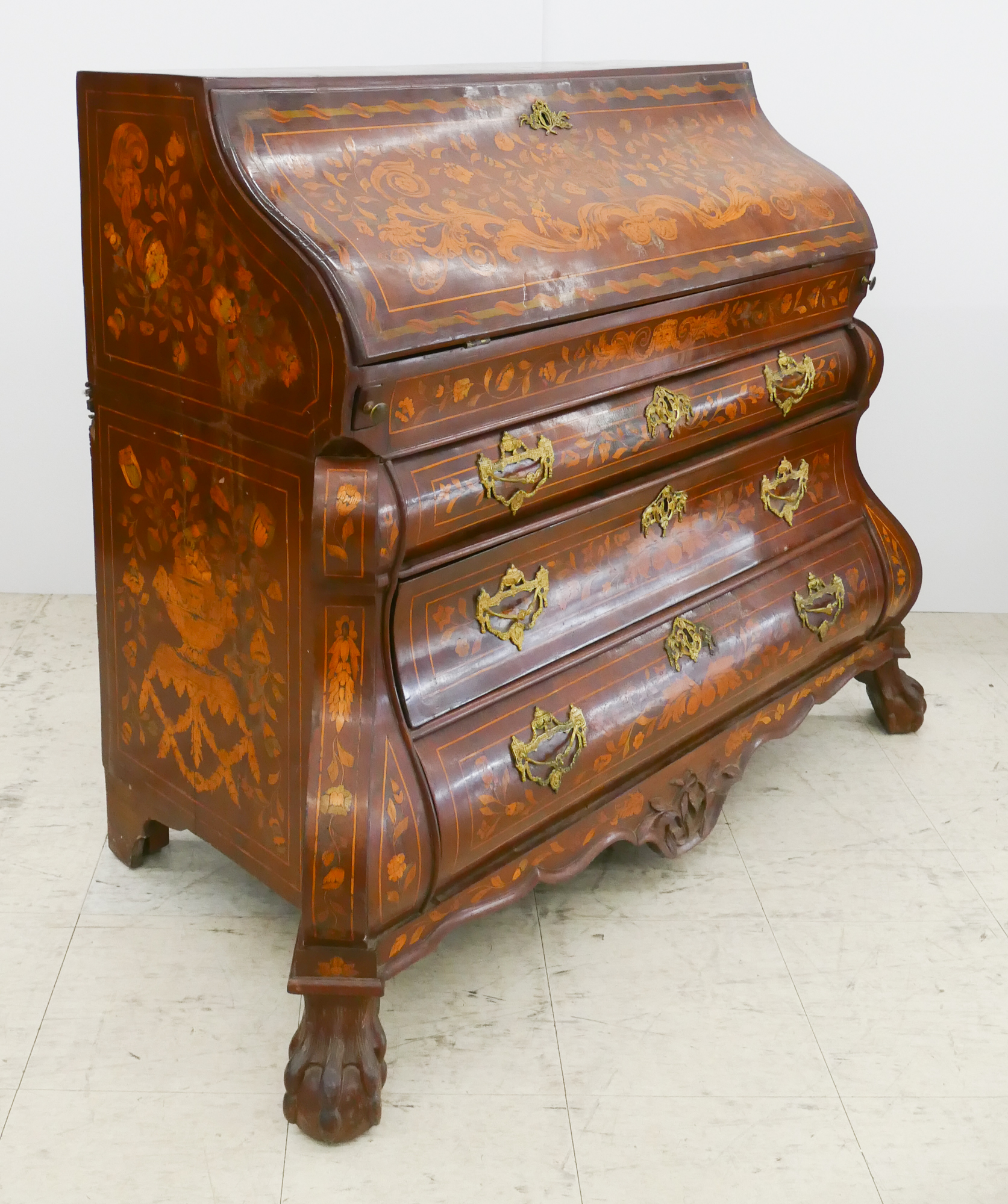 18th Century Dutch Marquetry Inlay Bombe