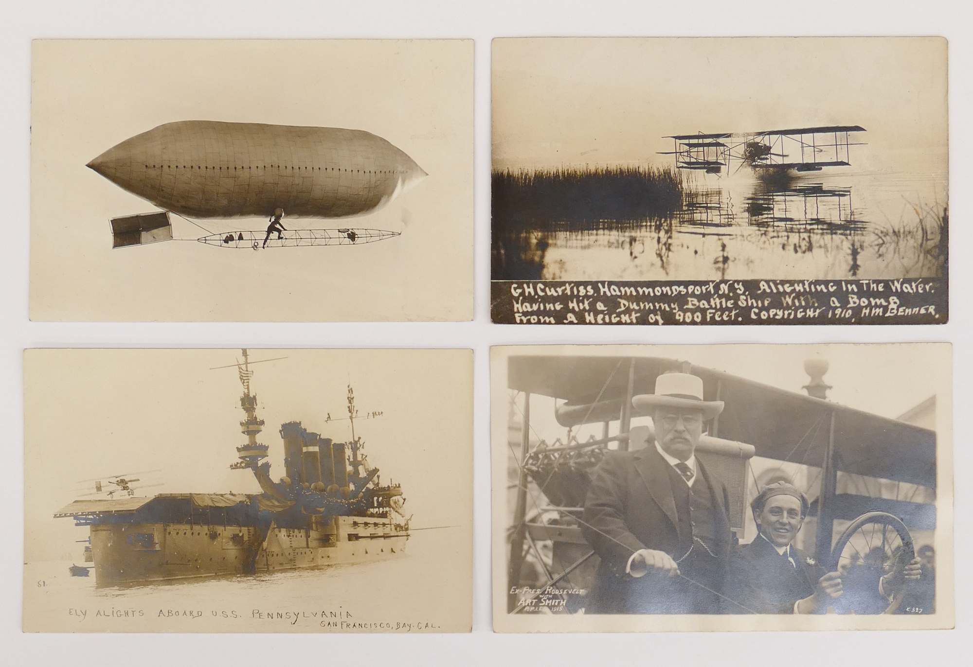4pc Early Aviation Real Photo Postcards.