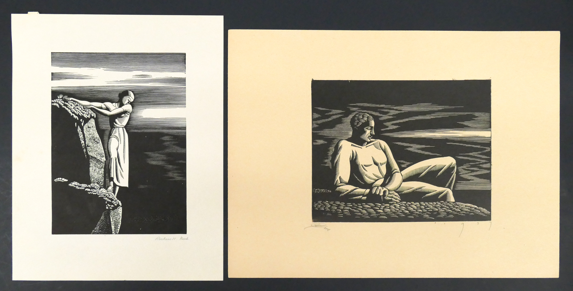 2pc Woodcut Prints- Rockwell Kent (1882-1971