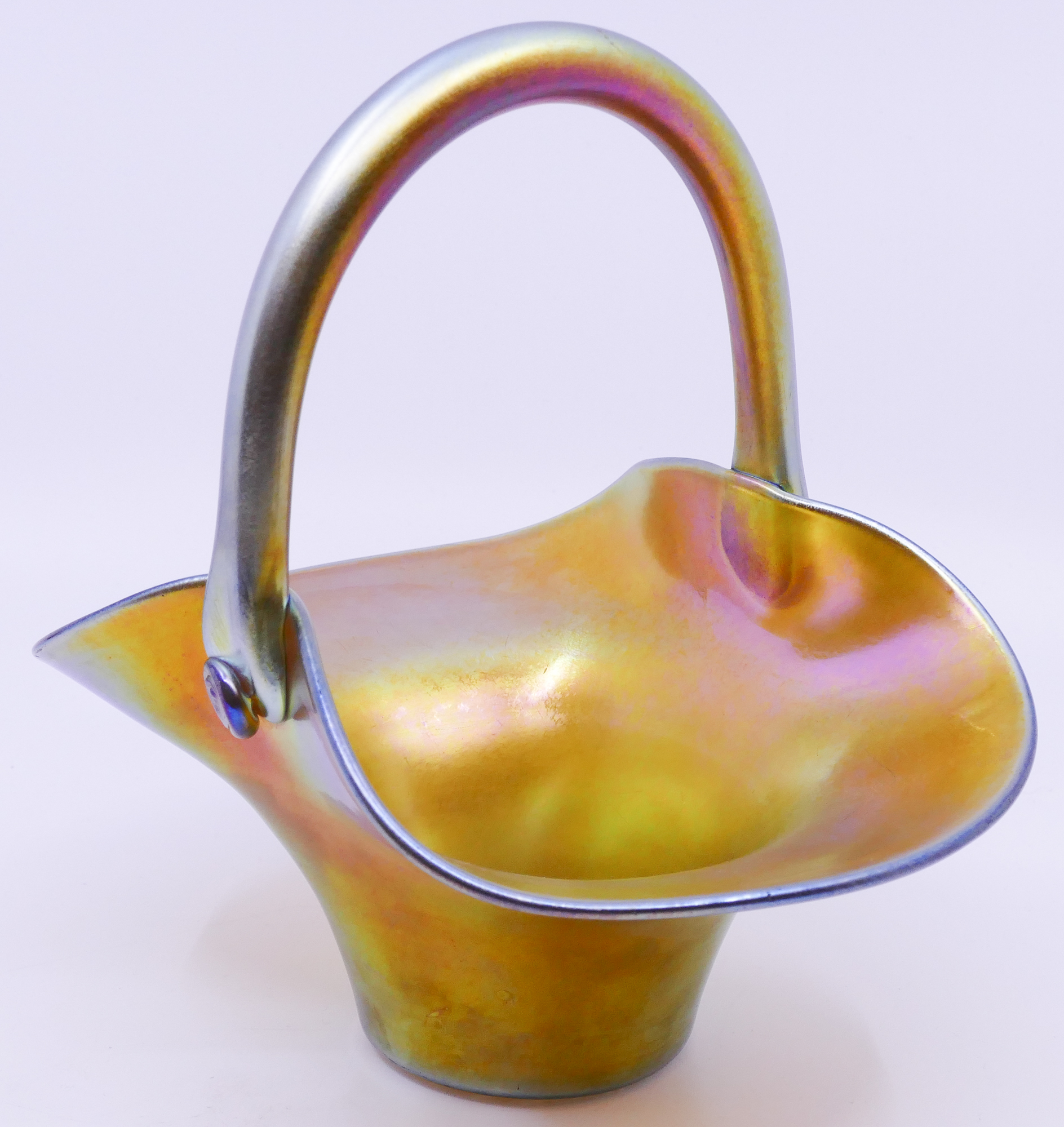 Steuben Aurene Iridescent Glass Basket-