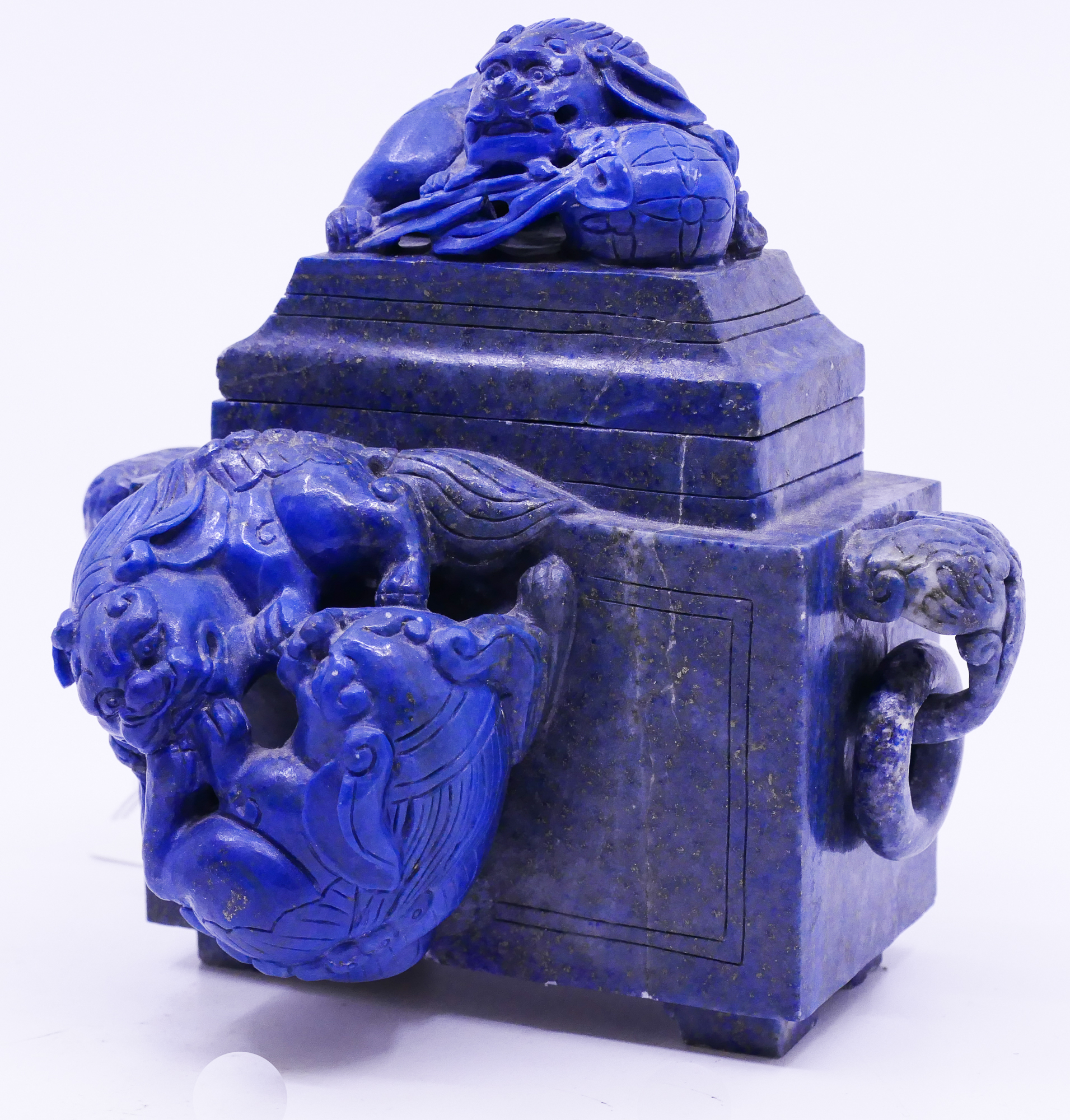 Chinese Carved Lapis Foo Lion Covered