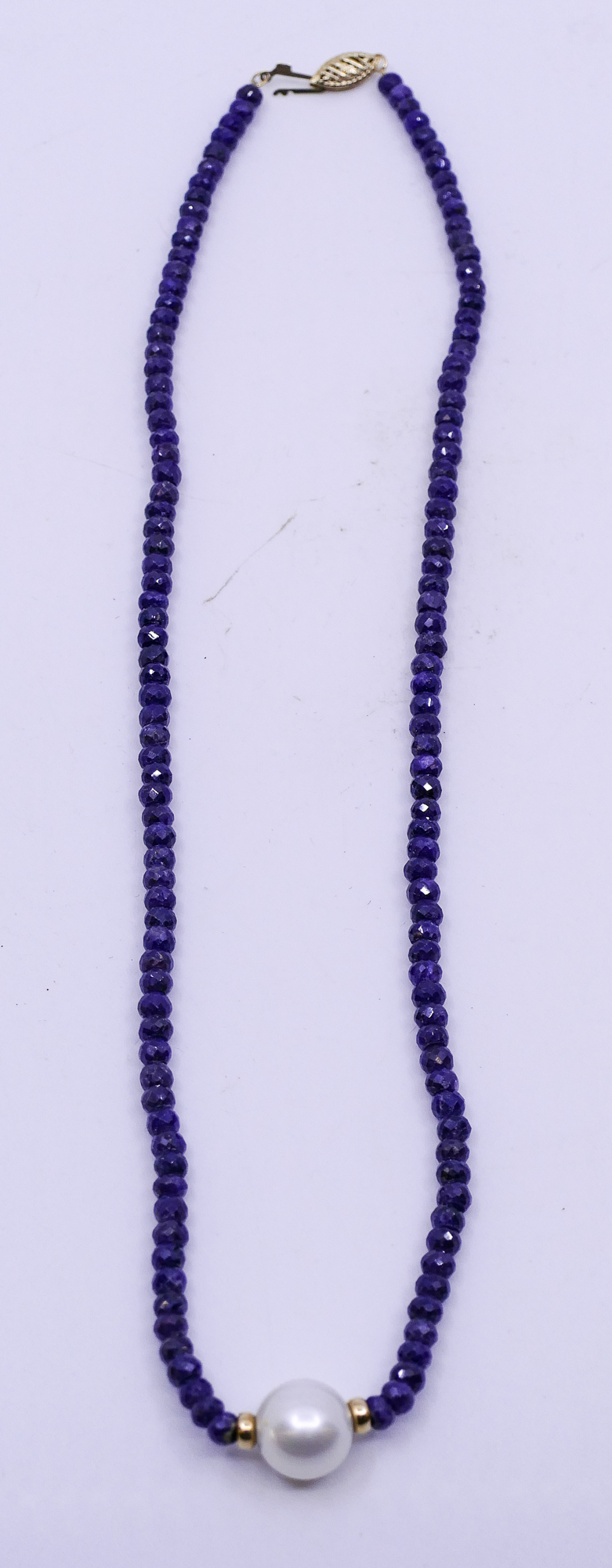 14K Carved Lapis Bead & Real Pearl Necklace-