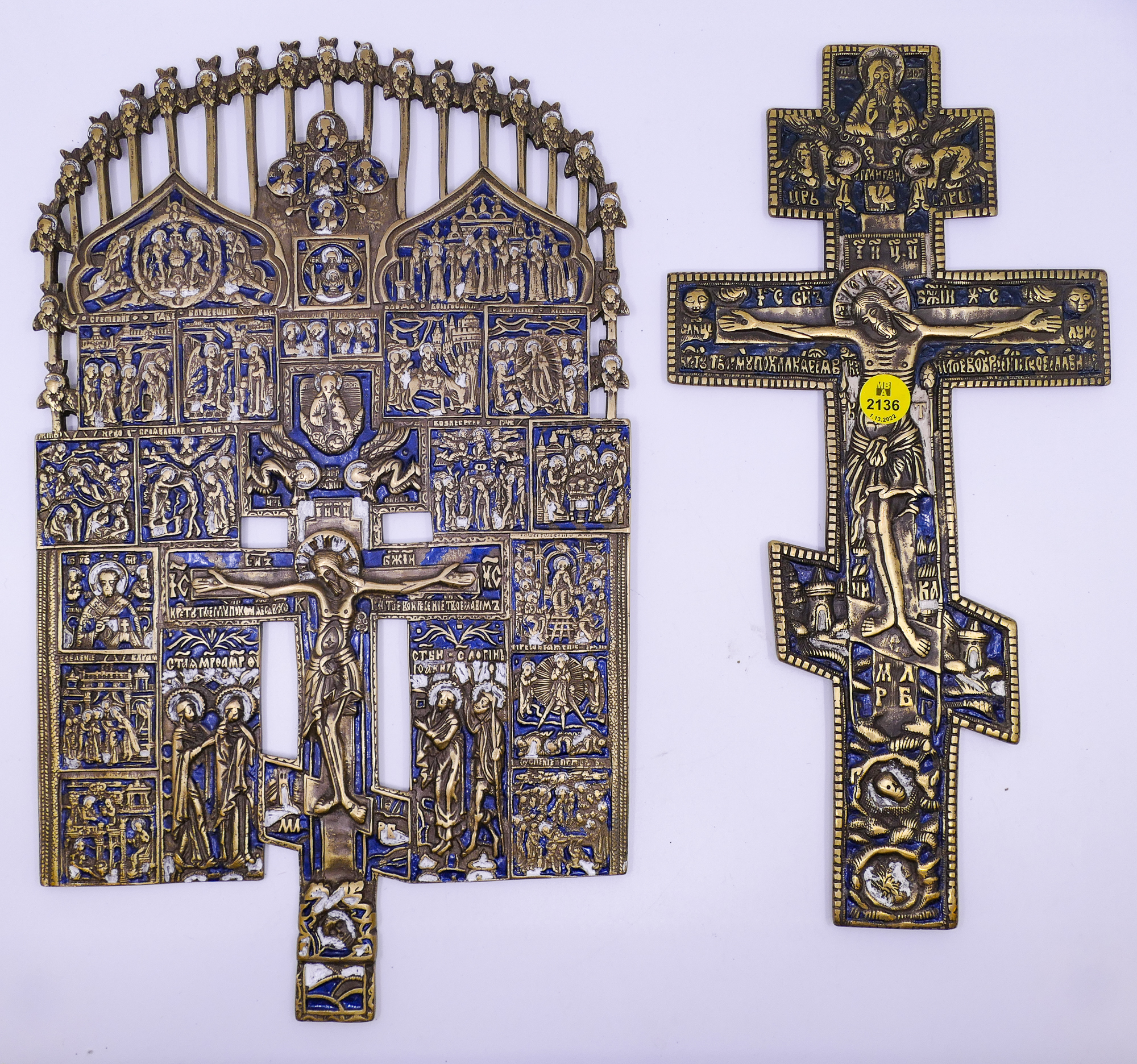 2pc Russian Enameled Brass Icons-