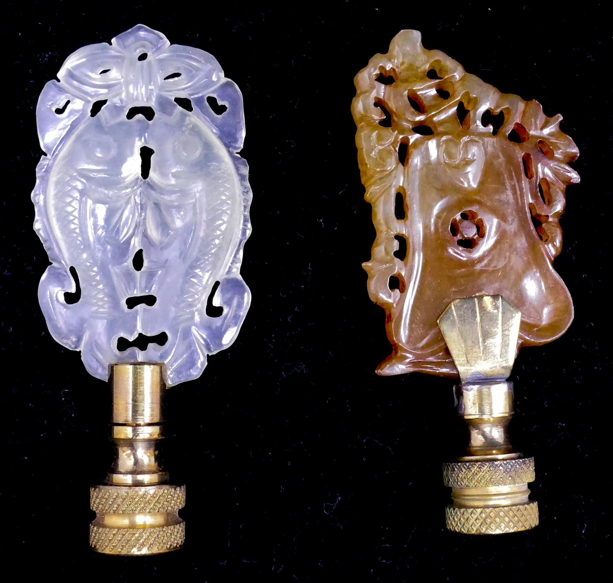 2pc Chinese Carved Stone Lamp Finials-