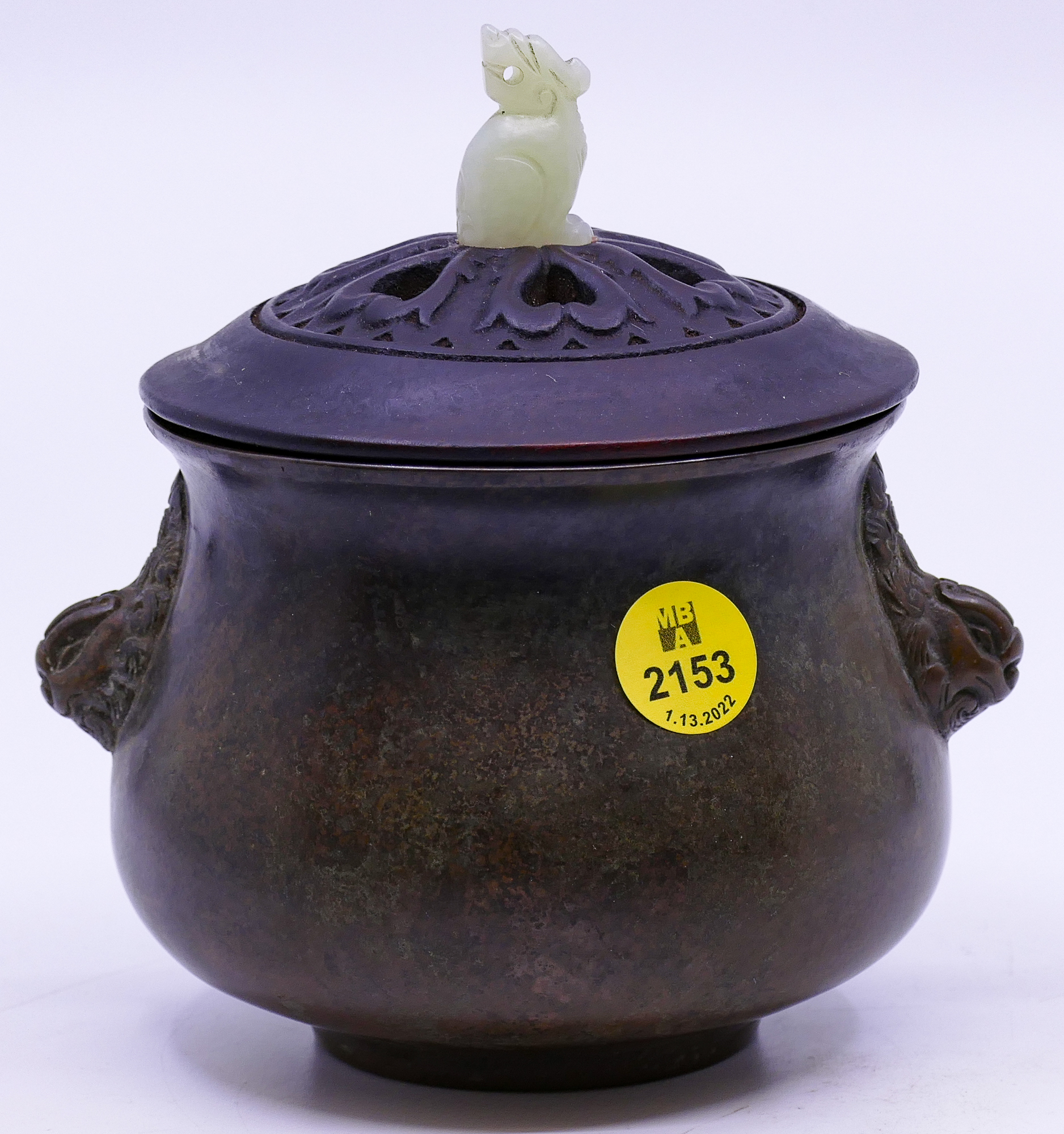 Chinese Bronze Censer with Jade