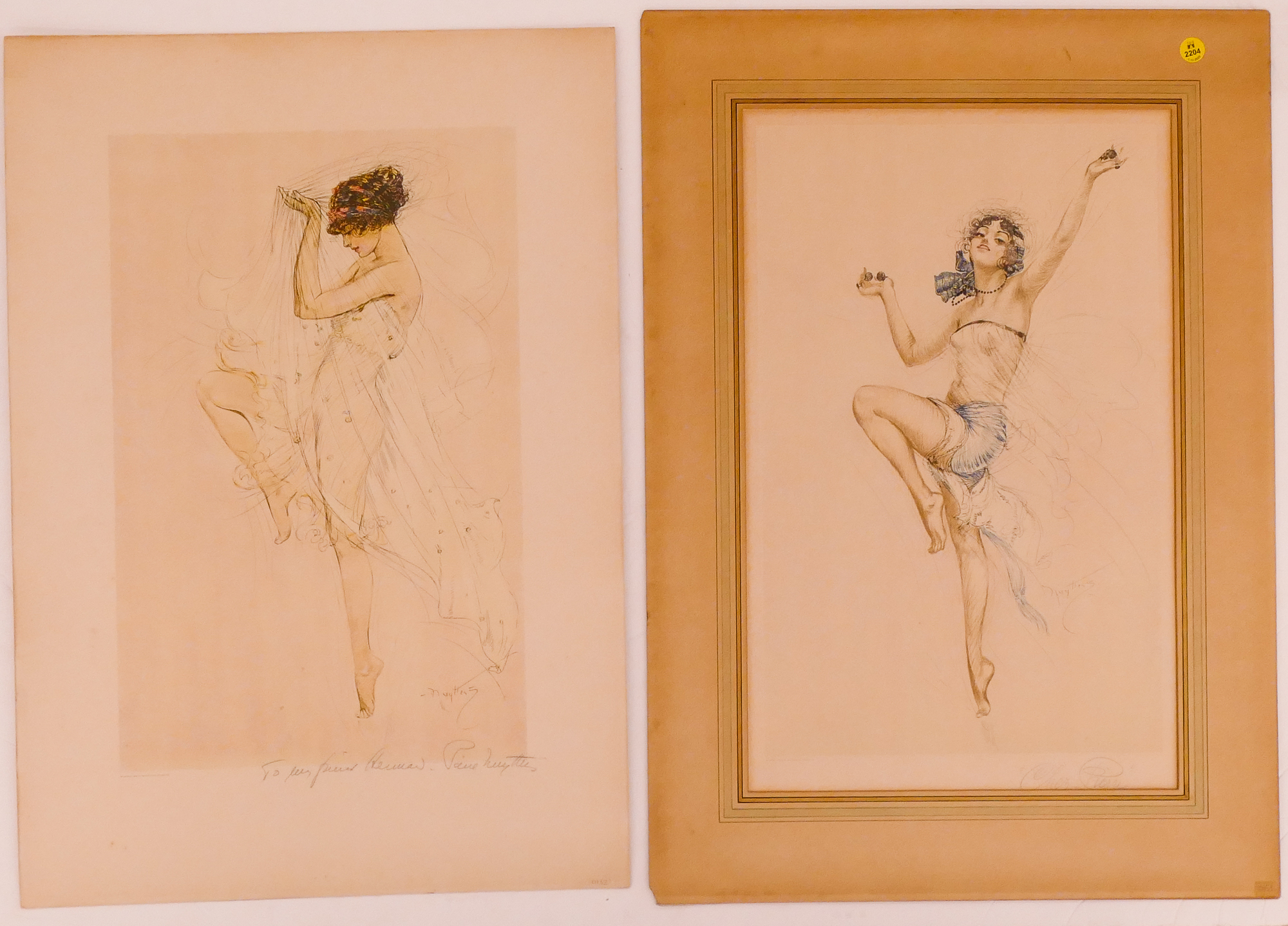 2pc Art Deco Dancer Signed Lithographs  2d9e46