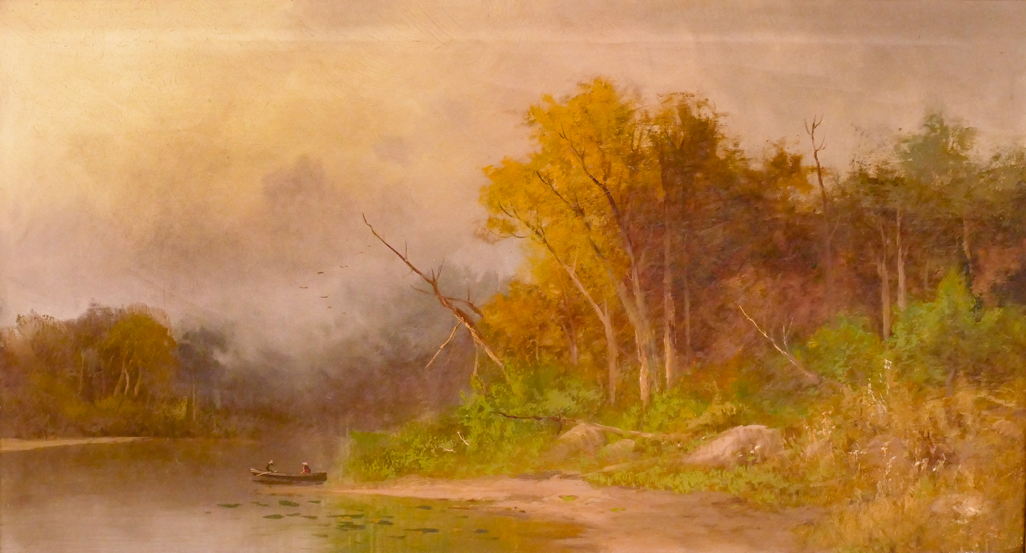 Antique Lake Scene Landscape Oil