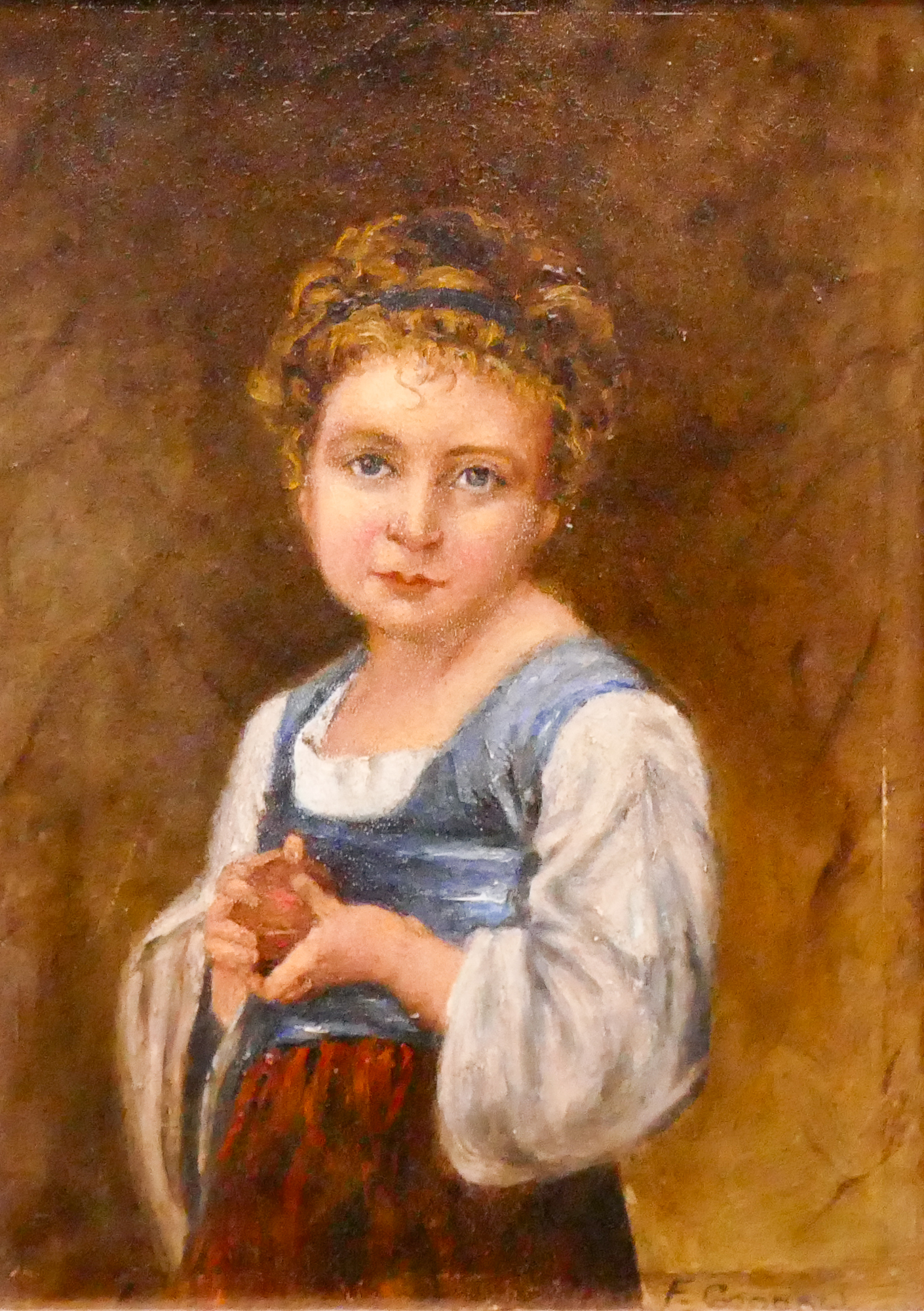 F. Goodall Child with Apple Oil Painting