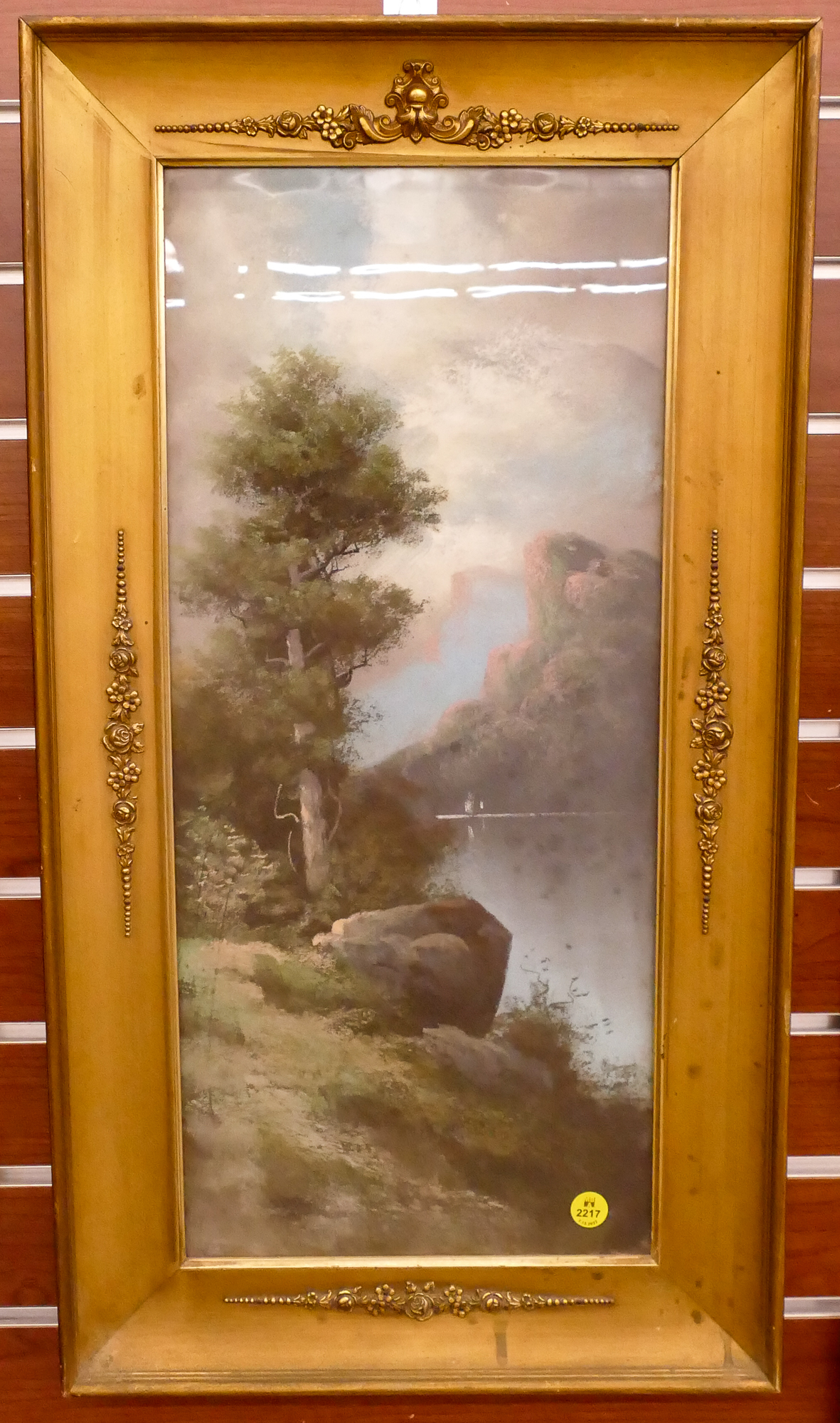 Antique Lake Scene Pastel Framed-