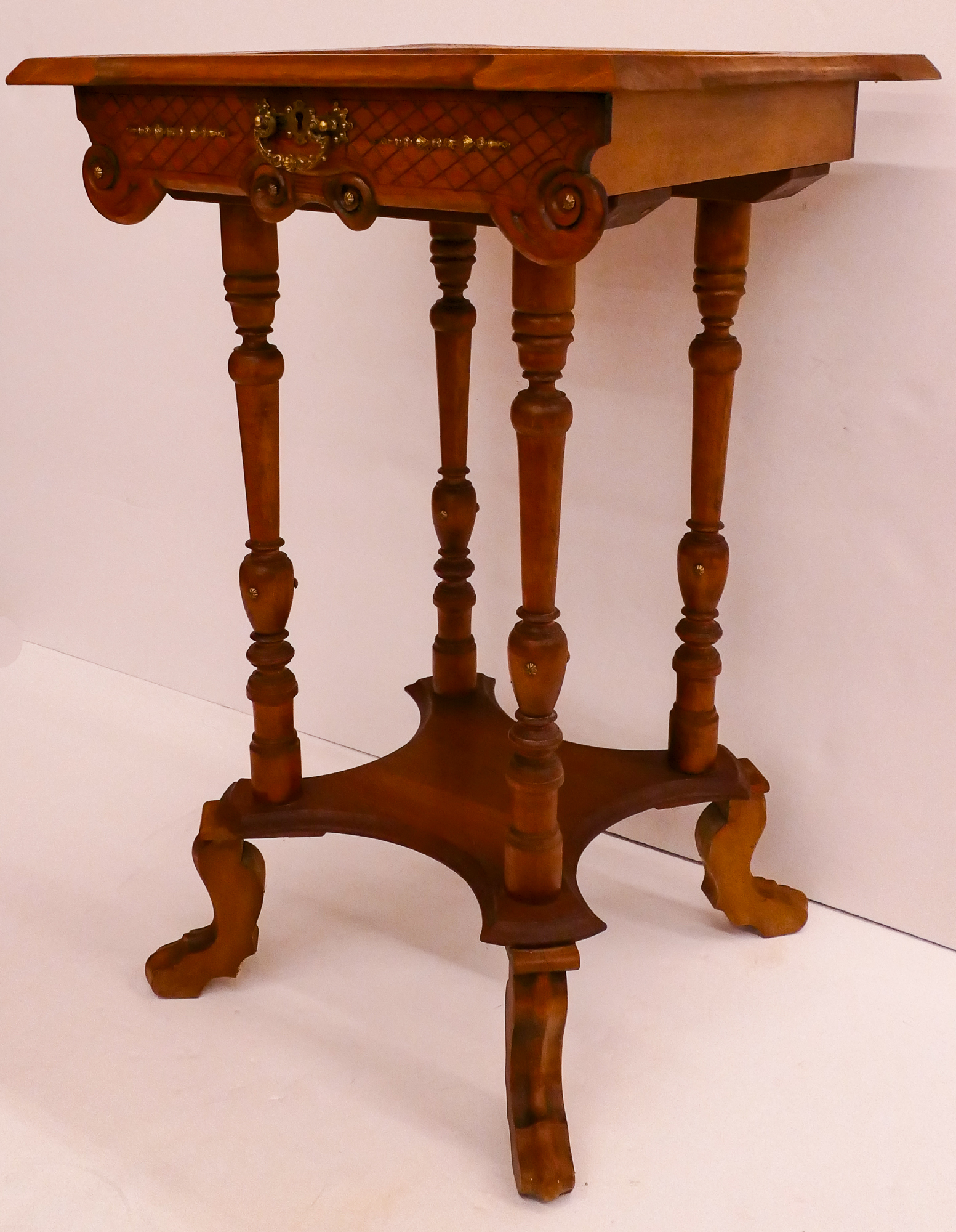 Inlaid Square Pedestal Game Table