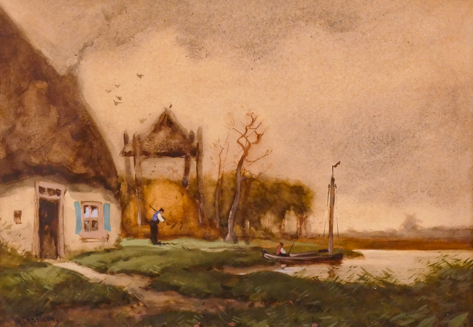 W.C. Hartiny Dutch Scene Watercolor