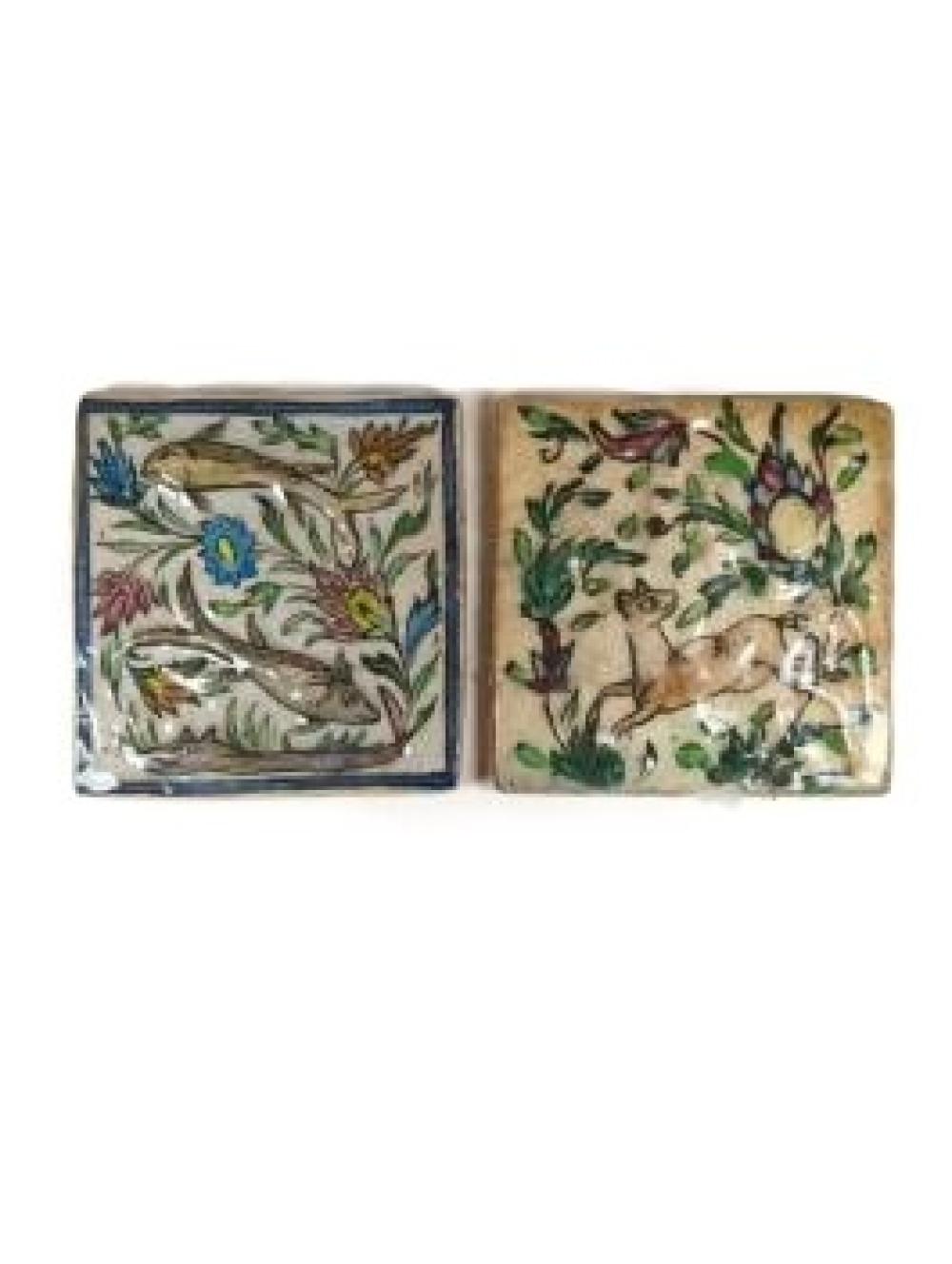 TWO PERSIAN FAIENCE HAND-PAINTED,