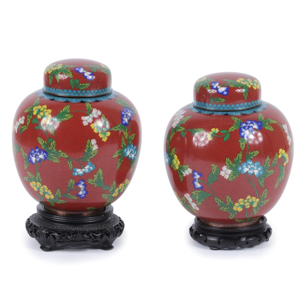 PAIR CHINESE CLOISONNE GINGER JARS 2d7a9f