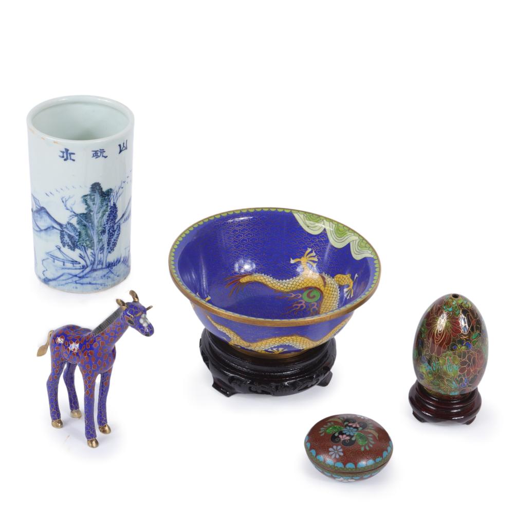 ASIAN DECORATIVE ARTS 5PC. GROUP: CLOISONNé