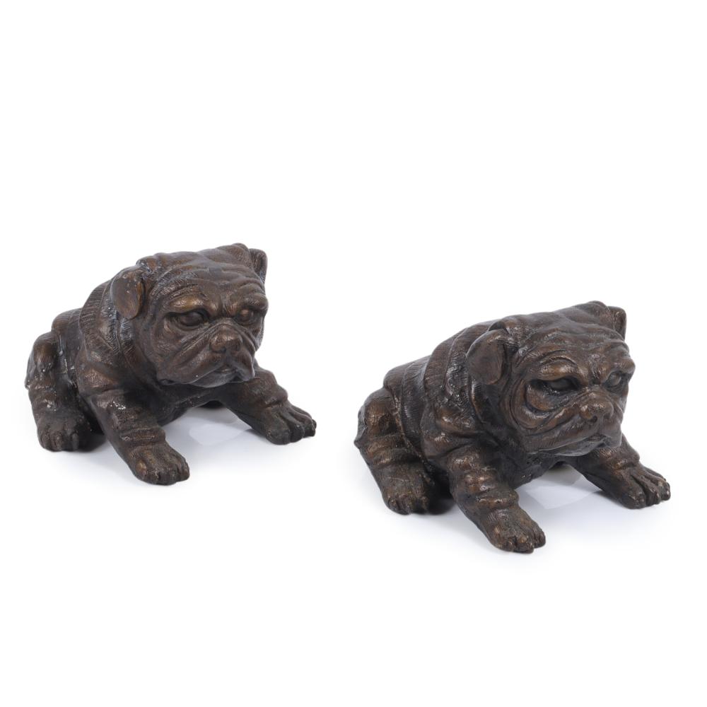 PAIR OF BRONZE CLAD SEATED BULLDOG