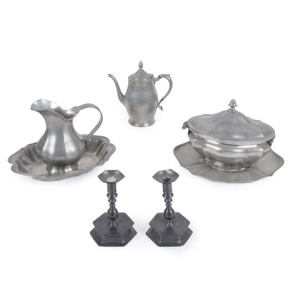 PEWTER TABLEWARE AND SERVING 7PC  2d7b0c