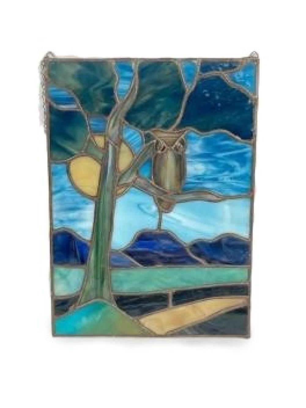 VINTAGE STAINED GLASS SCENIC MOONLIGHT 2d7b16