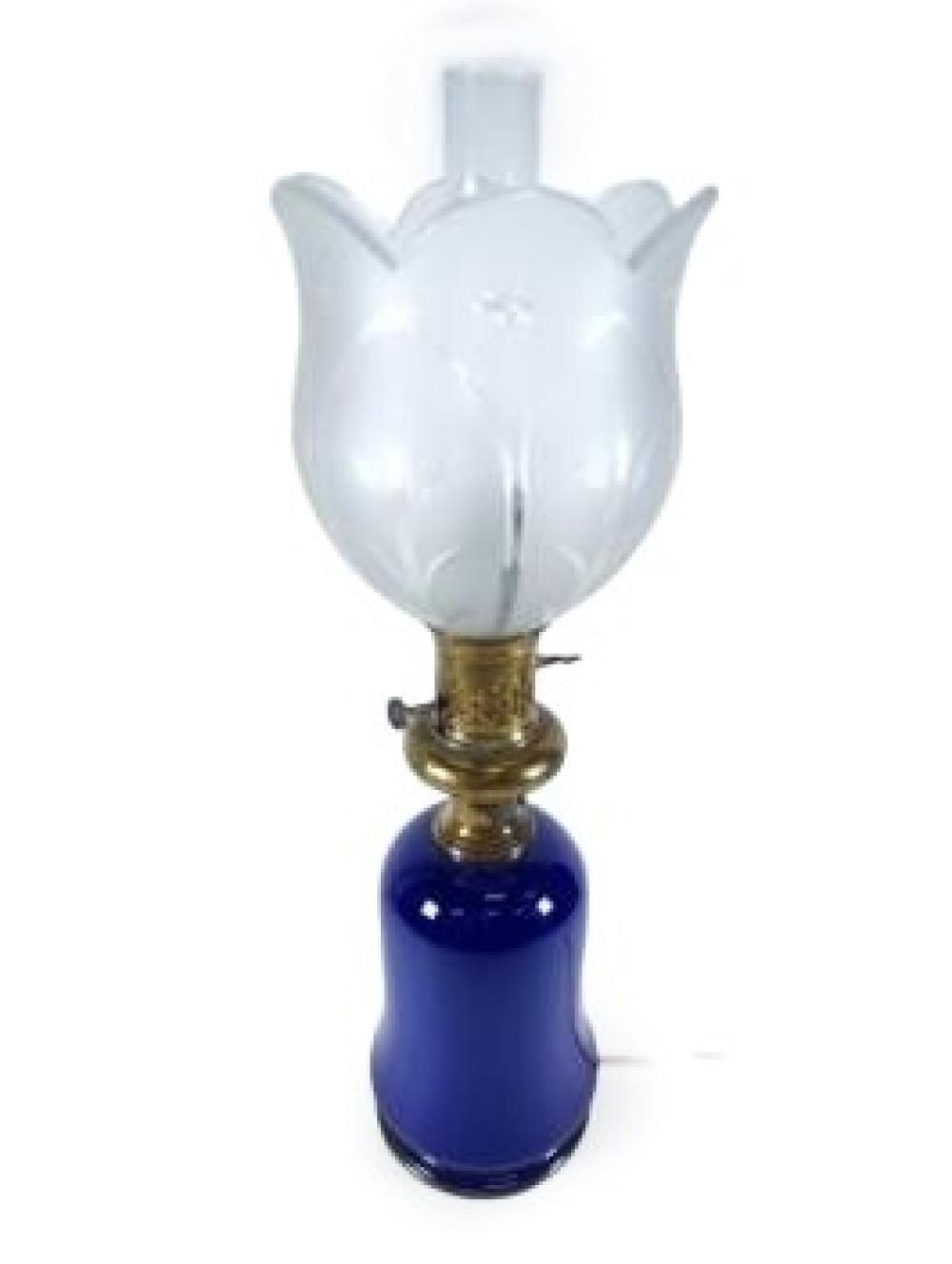 VICTORIAN BANQUET LAMP; COBALT