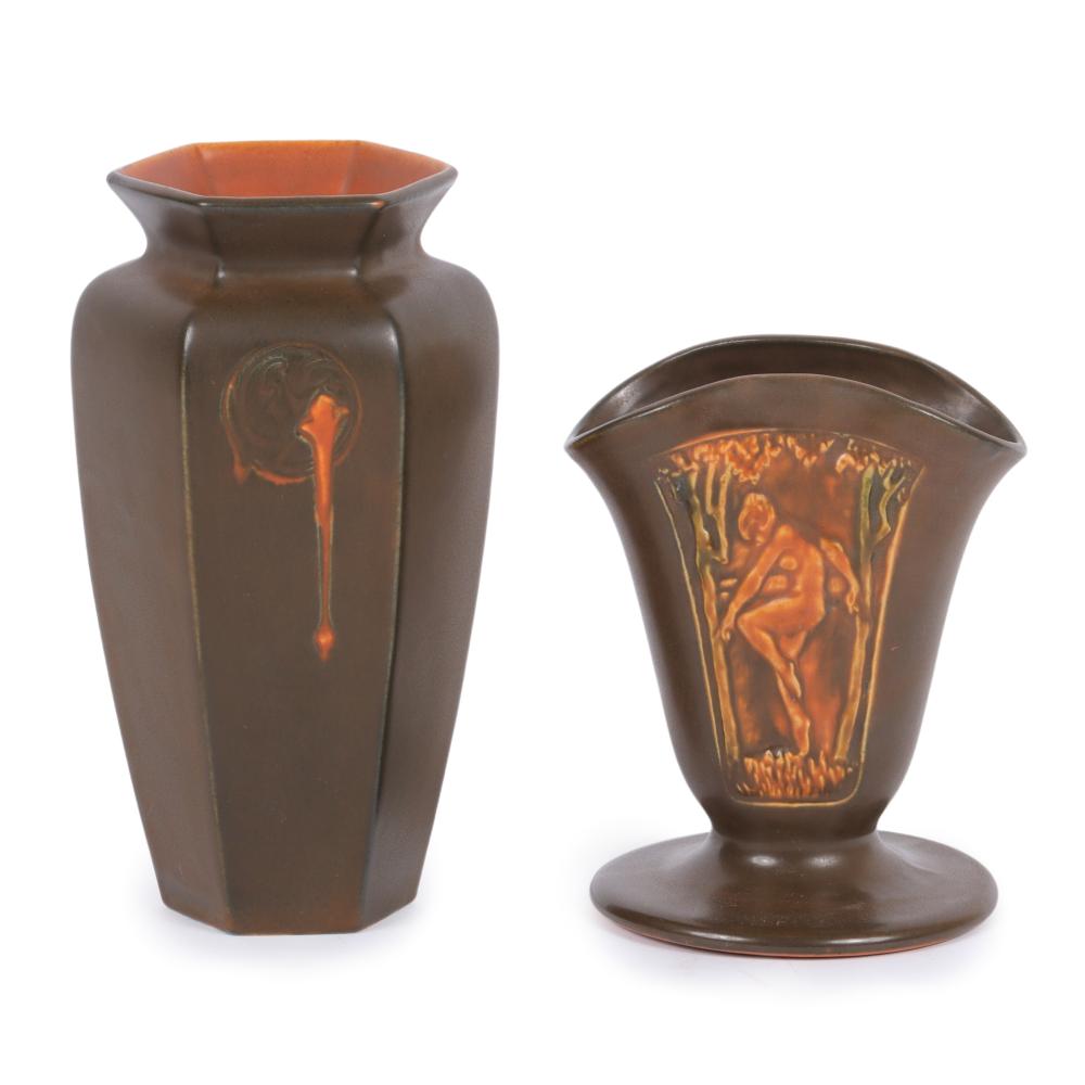 TWO ROSEVILLE ROSECRAFT VASES: