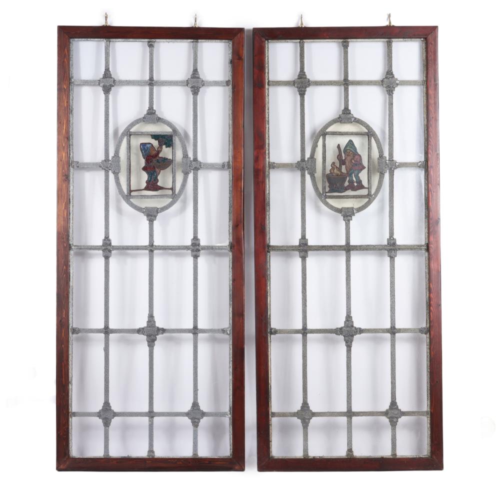 PAIR LEADED GLASS PUB WINDOWS WITH