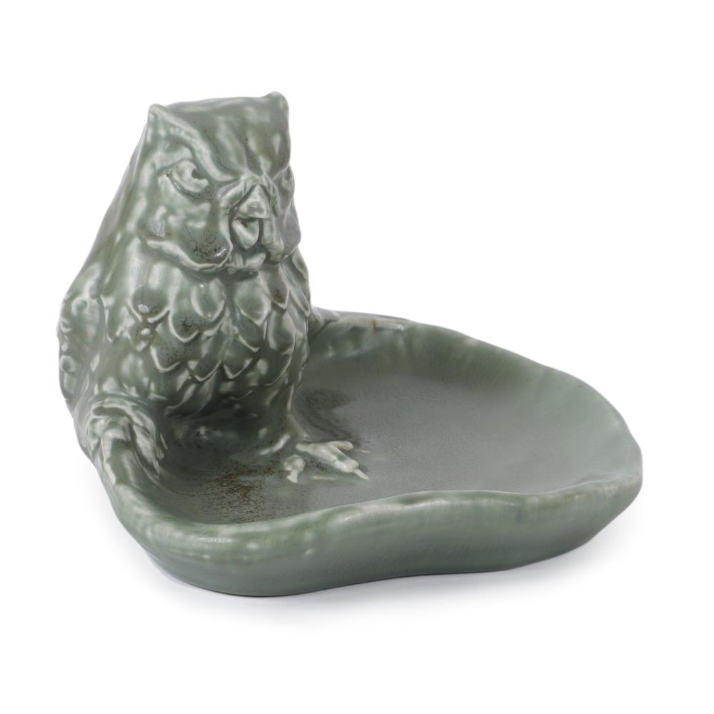 ROOKWOOD OWL TRAY #1084 WITH GREEN MATTE