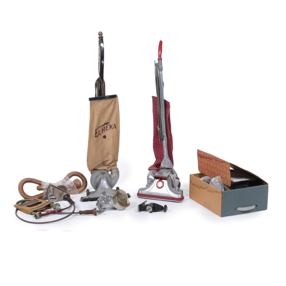 TWO VINTAGE UPRIGHT VACUUM CLEANERS: