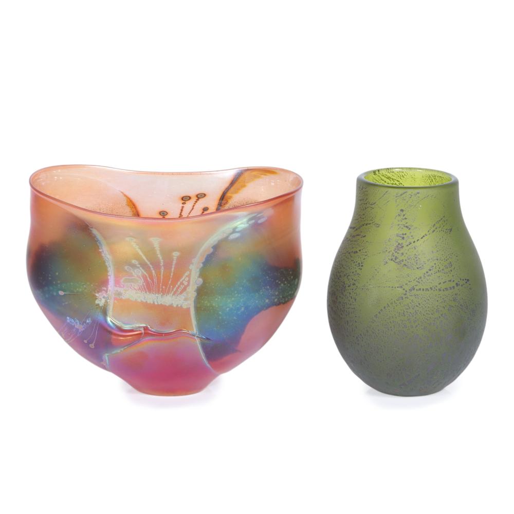 TWO ART GLASS VESSELS POLYCHROME 2d80f8